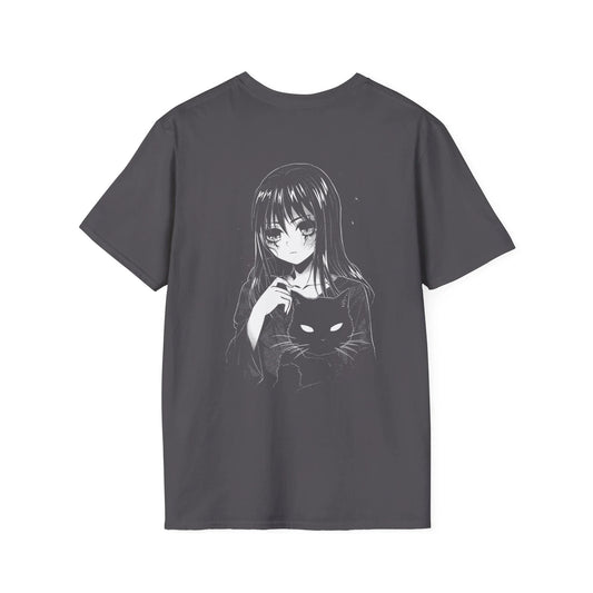 Anime Girl Scary Cat - Anime World - Unisex T-Shirt - Back Print - STREET STYLE
