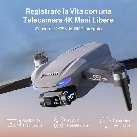 Ameta Drone con Telecamera 4K Professionale e GPS, S50 Lite Droni FPV con Ritorno Automatico, 50 Minuti di Volo, Follow Me, Modalità Intelligenti, Controllo Gesti, Portata 500m, Meno di 249g