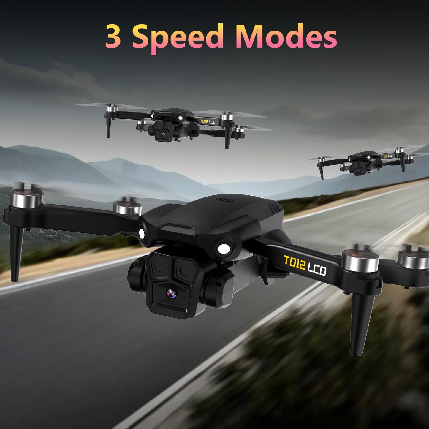 Pieghevole Drone con Telecamera 4K, Droni con Trasmissione su Schermo LCD, modalità Headless, Regolazione Elettrica a 90°, Quadricottero RC per Adulti, TD12LCD Drone per Principianti