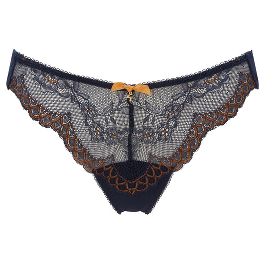 Gossard Superboost Lace Thong Panty Midnight Blue Gold - STREET STYLE