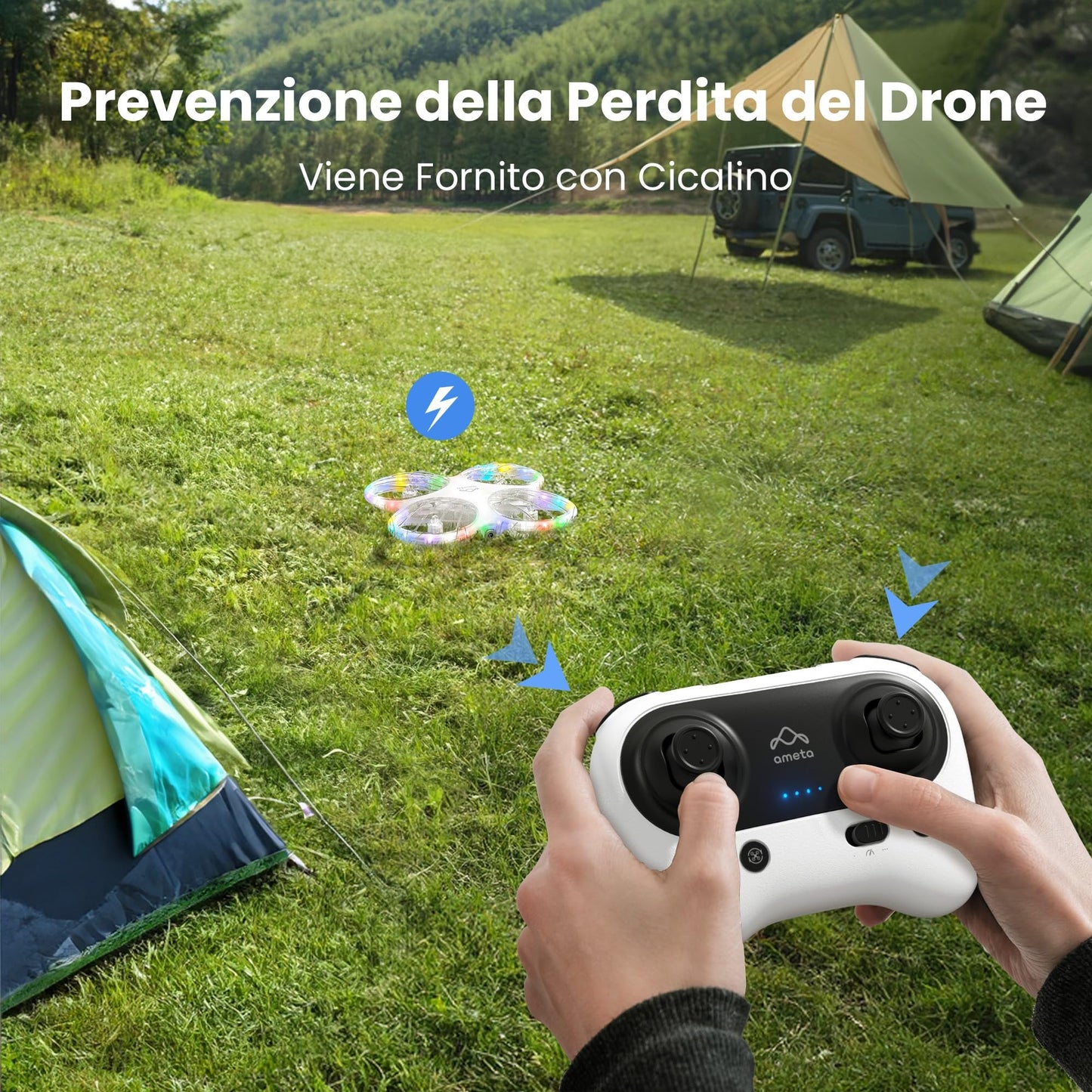 Ameta Morpho Drone con Telecamera per Bambini 1080P HD, Mini Droni FPV con 32 Luci RGB/Volo Circolare/ 3D Flip/ 18min di Volo/Cicalino Perso, Giocattolo per Ragazzi Ragazze, Meno di 249g