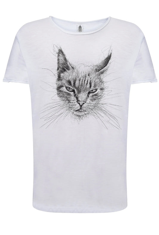 Gatto Stilizzato Color Cantante Soggetto 18-74 T-shirt Urban Slub Men Uomo 100% Cotone Fiammato JK - STREET STYLE