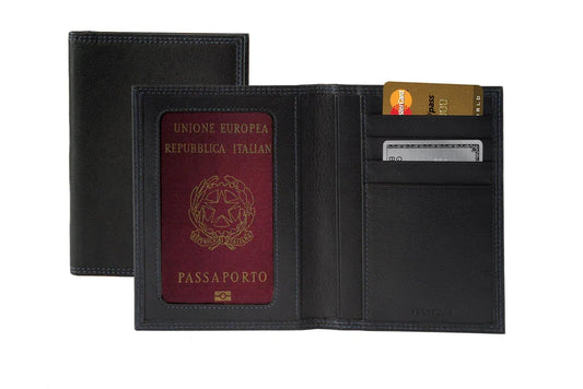 K10122AB | Porta Documenti + Passaporto in Vera Pelle pieno fiore, grana dollaro/liscia. Colore Nero. Dimensioni da chiuso: cm 10 x 14 x 1 - Confezione: Gift Box rigido fondo/coperchio - STREET STYLE