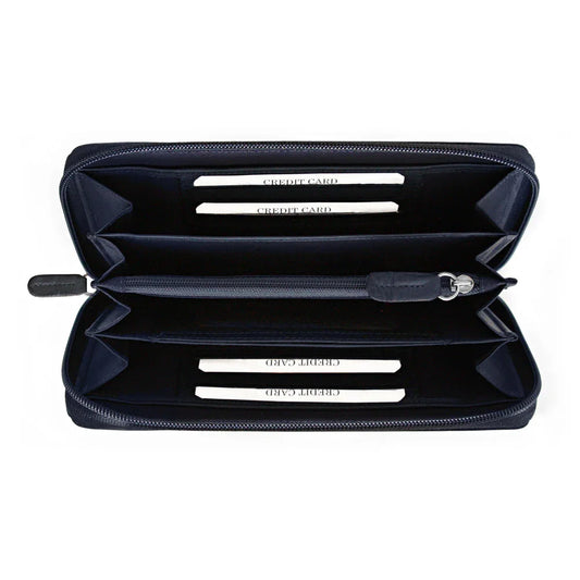 K10438DB | Women's wallet in genuine smooth leather, full grain. Blue colour. Allover hot stamping. Dimensions when closed: 18.5 x 10 x 2.5 cm. Packaging: Rigid bottom/lid gift box - STREET STYLE