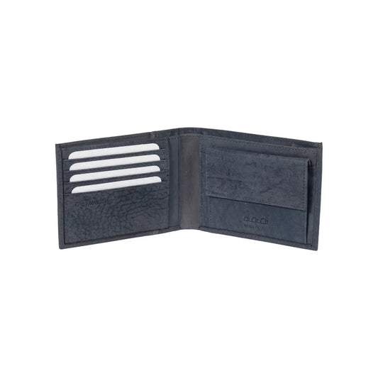 K12203DF | Men's Wallet in Genuine Full Grain Leather, Naked. Blue Color. RFID Protection. Closed Dimensions: 12.5 x 9.5 x 2 cm. Packaging: Gift box bottom/lid - STREET STYLE