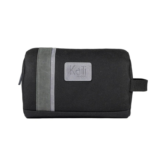 K2005AF | Beauty Case in Canvas 100% Cotton/Genuine Full Grain Leather, Naked. Black Color. Side handle. Zip closure. Dimensions: cm 25 x 15 x 17. Packaging: Tnt bag - STREET STYLE