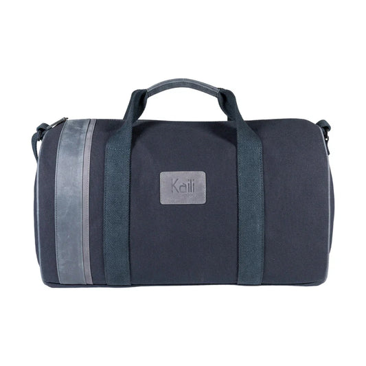 K2006DF | Travel Bag in 100% Cotton Canvas / Genuine Leather, full grain, Naked - Color Blue, zip closure. Dimensions: cm 45 x 25 x 28 - Packaging: Tnt bag - STREET STYLE