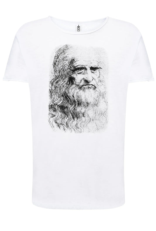 Leonardo da Vinci The Legend Stilizzato Soggetto Scultore e Pittore 18-0 T-shirt Urban Slub Men Uomo 100% Cotone Fiammato JK - STREET STYLE