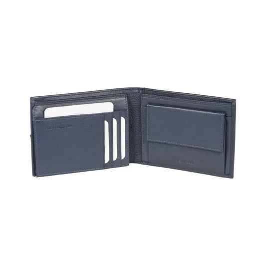 RB12104D | Men's Wallet in Genuine Full Grain Leather, Dollar Grain/Light. Color Blue. RFID Protection. Closed Dimensions: 12.5 x 9.5 x 2 cm. Packaging: Gift box bottom/lid - STREET STYLE