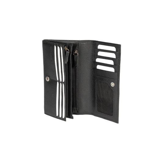 RB12129A | Women's Wallet in Genuine Full Grain Leather, Dollar Grain/Light. Black Color. RFID Protection. Closed Dimensions: 18.5 x 10 x 3 cm. Packaging: Gift box bottom/lid - STREET STYLE