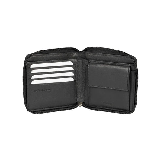 RB12175A | Zip Around Wallet in Genuine Full Grain Leather, Dollar Grain/Light. Color Black. RFID Protection. Closed Dimensions: 11.5 x 10.5 x 2 cm. Packaging: Gift Box Bottom/Lid - STREET STYLE