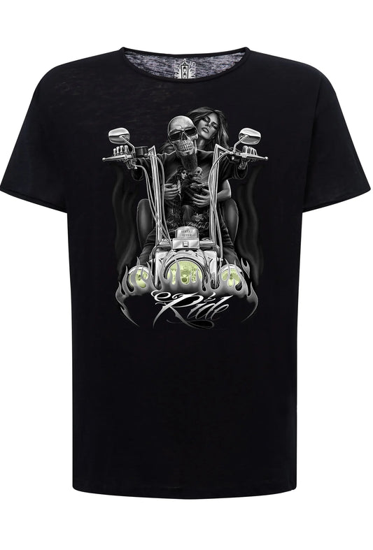 Ride Fire Tattoo Skull - T-shirt Uomo Cotone Fiammato - STREET STYLE