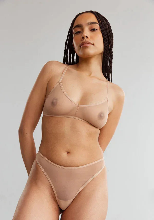 Sheer High Leg Thong Panty Blush The Mesh Bare - STREET STYLE