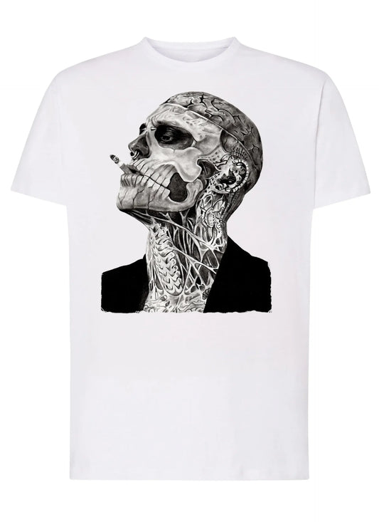 Tattoo Uman Men Cigar Skull Zombi Tattoo 9024 T-shirt Urban Men Uomo 100% Cotone Pettinato JK - STREET STYLE