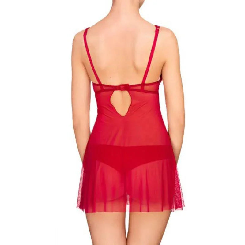 Sexy Sheer Plunge Babydoll Laumelle Red Kiss - STREET STYLE