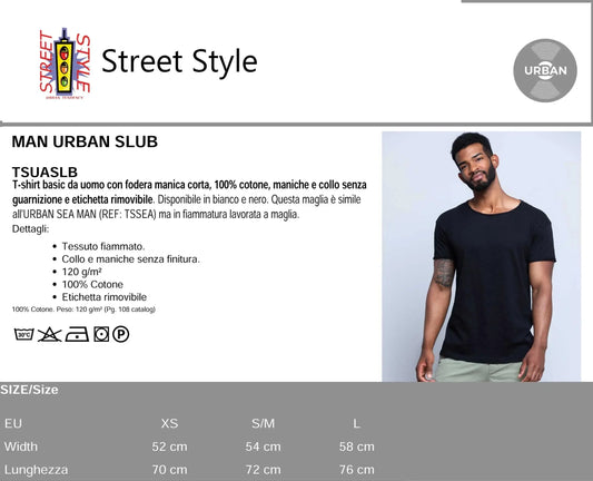 Maglietta urban nera da uomo in cotone 100% fiammato, maniche corte, stile streetwear.