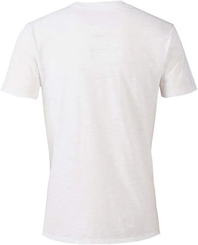 T-shirt uomo streetwear bianca in cotone fiammato, stile urban, maniche corte.