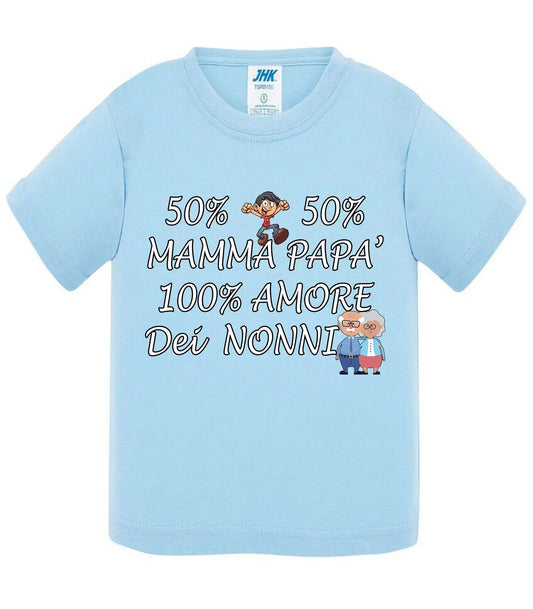 50% Mamma 50% Papà' Amore degli ZII - T-shirt per Bambino/a Mod. Baby & Kid Da 0 a 8 anni - STREET STYLE