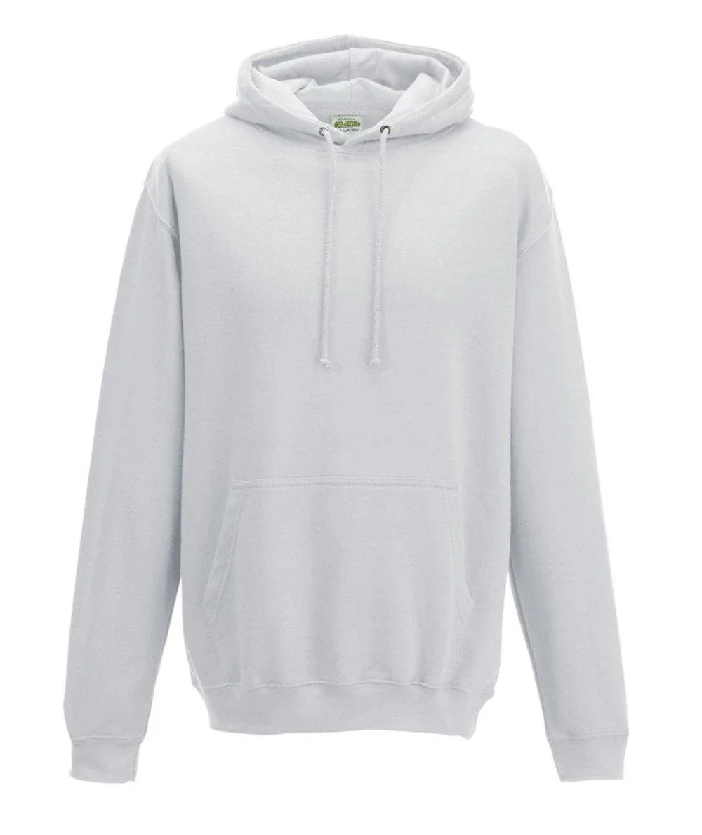 Felpa unisex bianca in cotone, stile streetwear con cappuccio e tasca frontale