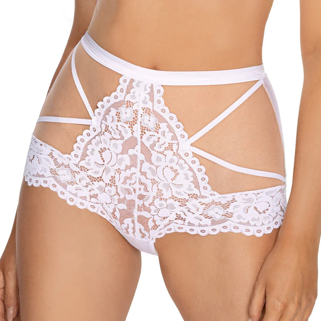 Sheer High-Waist Lace Boxer Brief Torfi White - STREET STYLE