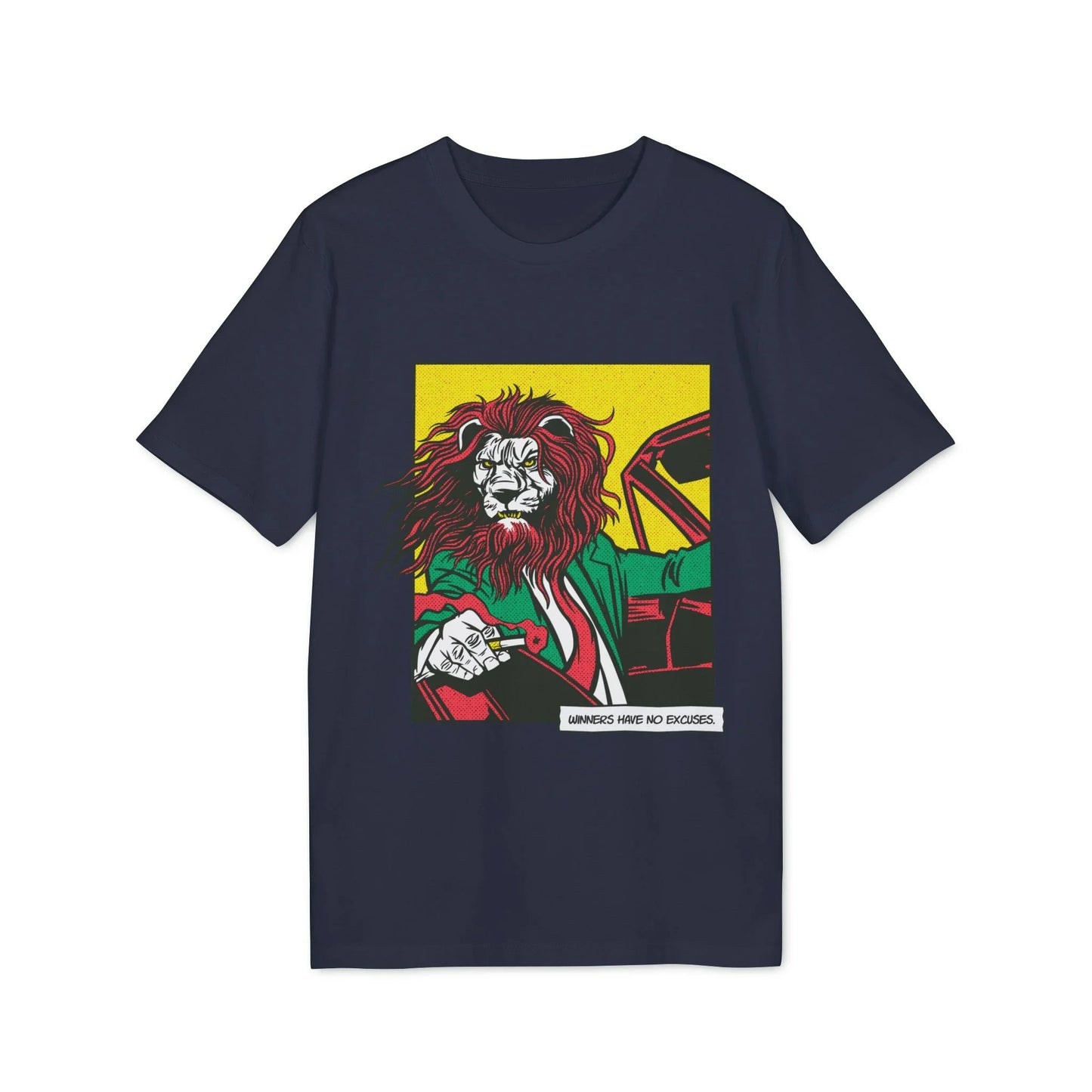 Boss Lion in Car - Comic Mafia - Premium Bio Unisex T-Shirt - Front Print - STREET STYLE