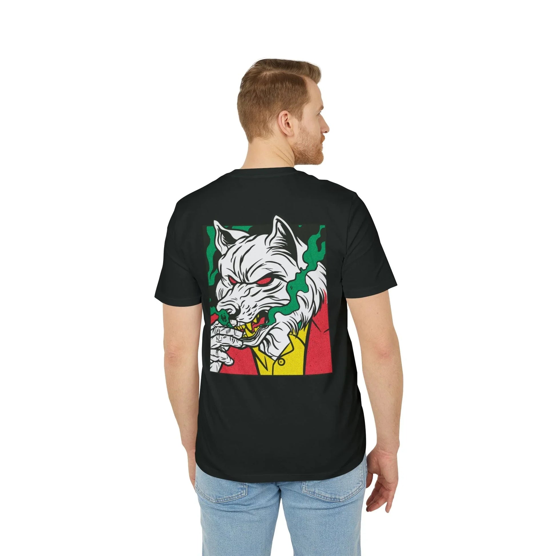 Smoking Wolf - Comic Mafia - Premium Bio Unisex T-Shirt - Back Print - STREET STYLE