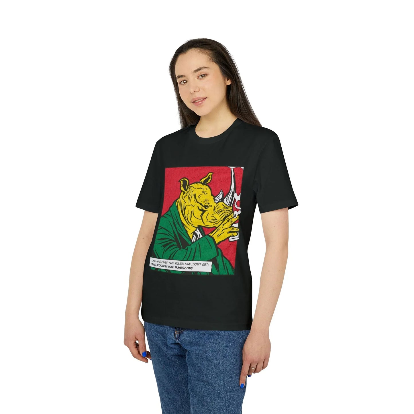 Rhinoceros drinking Whiskey - Comic Mafia - Premium Bio Unisex T-Shirt - Front Print - STREET STYLE