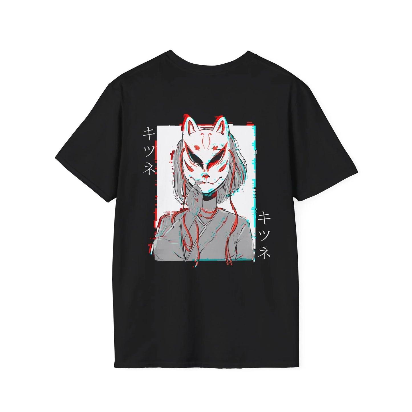 Kitsune Mask Gltich - Anime World - Unisex T-Shirt - Back Print - STREET STYLE