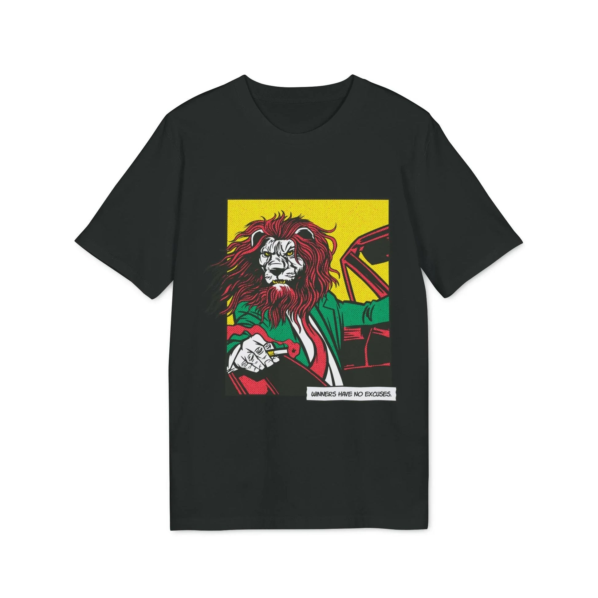 Boss Lion in Car - Comic Mafia - Premium Bio Unisex T-Shirt - Front Print - STREET STYLE