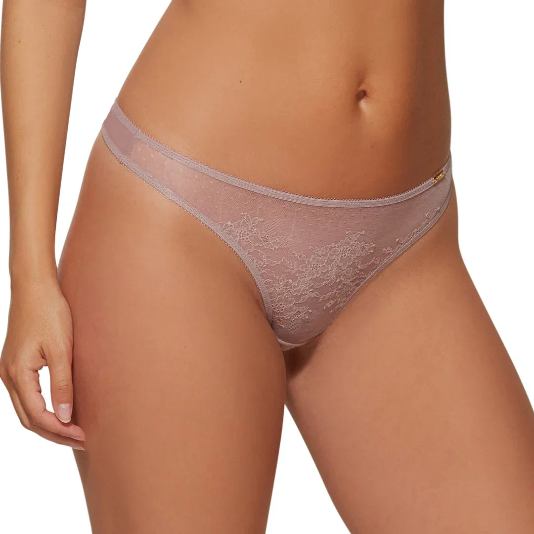 Gossard Glossies Lace Mink Sheer Mesh Thong Panty - STREET STYLE
