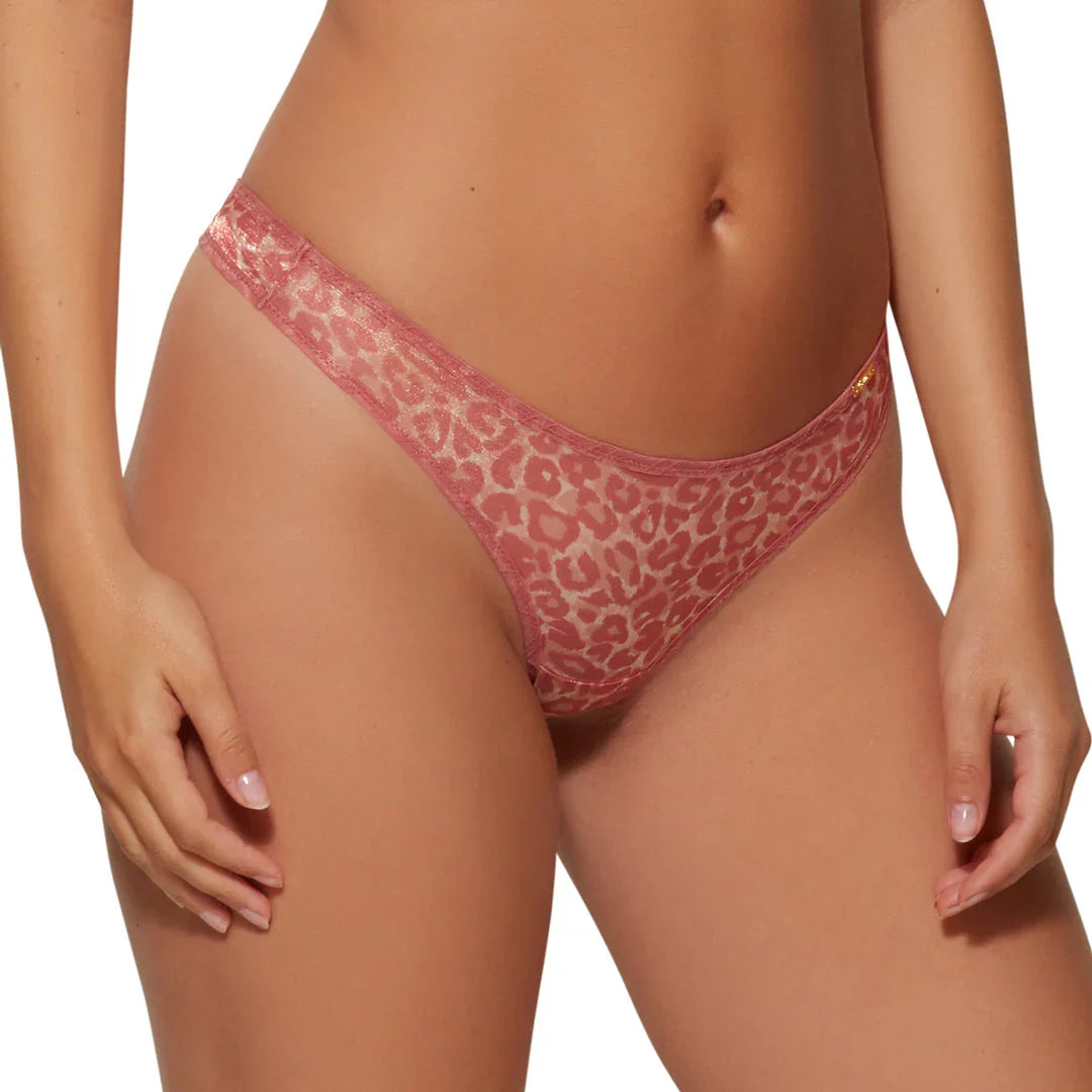 Gossard Glossies Pink Leopard Print Sheer Thong Panty - STREET STYLE