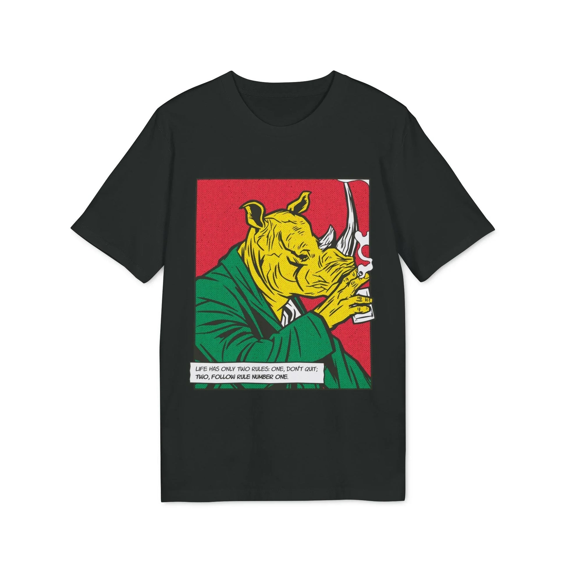 Rhinoceros drinking Whiskey - Comic Mafia - Premium Bio Unisex T-Shirt - Front Print - STREET STYLE