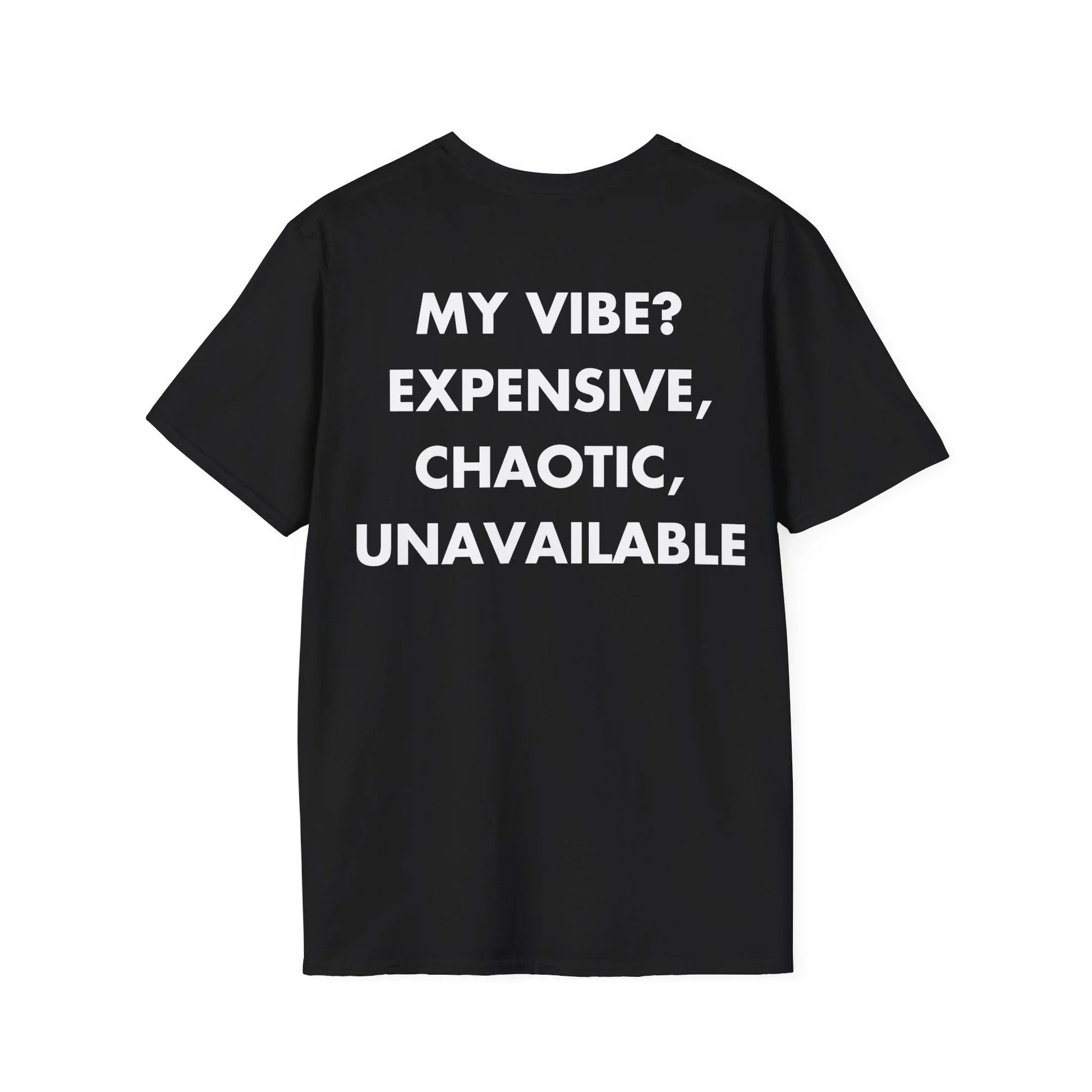 MY VIBE? EXPENSIVE, CHAOTIC, UNAVAILABLE - Everything I Love - Unisex T-Shirt - Back Print - STREET STYLE
