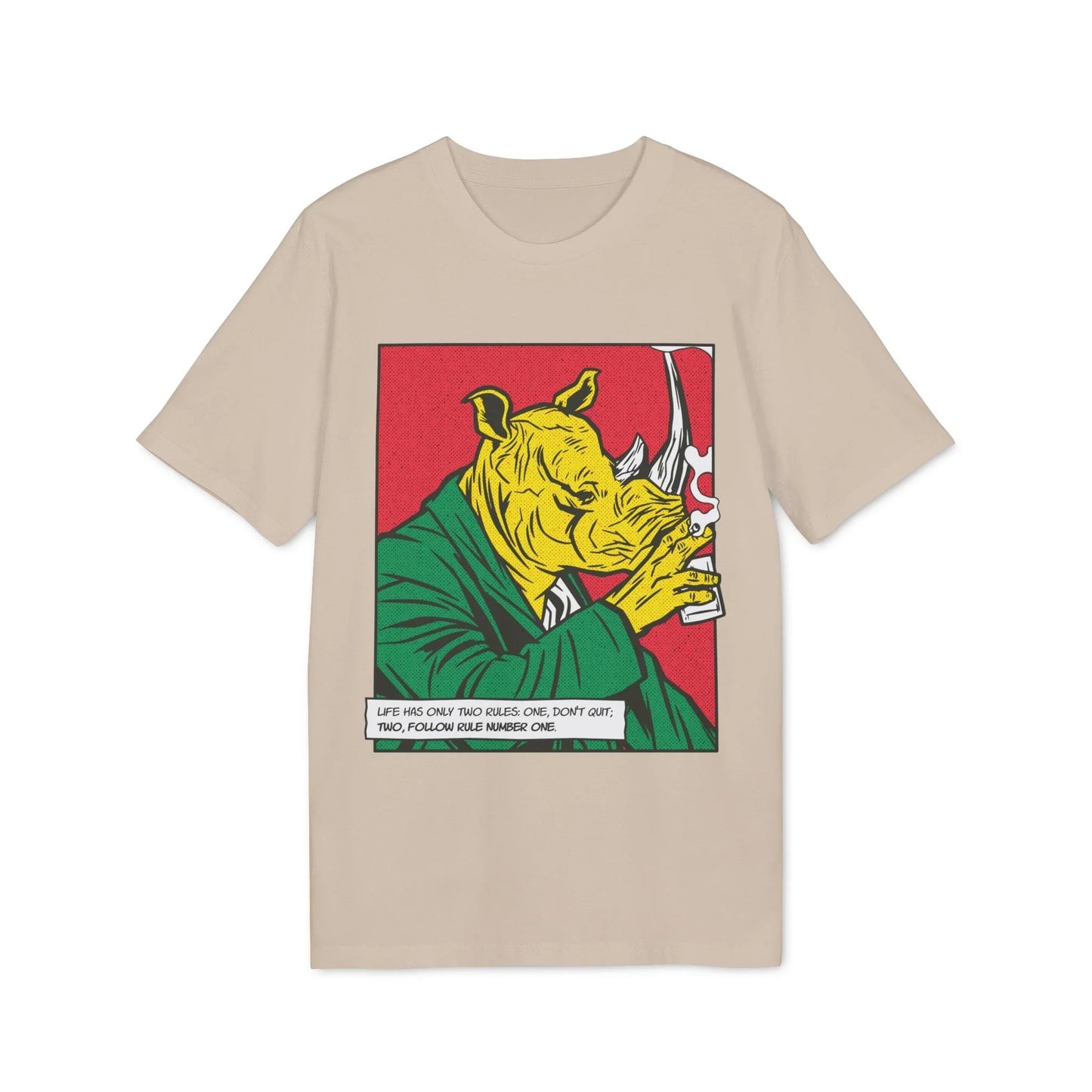 Rhinoceros drinking Whiskey - Comic Mafia - Premium Bio Unisex T-Shirt - Front Print - STREET STYLE