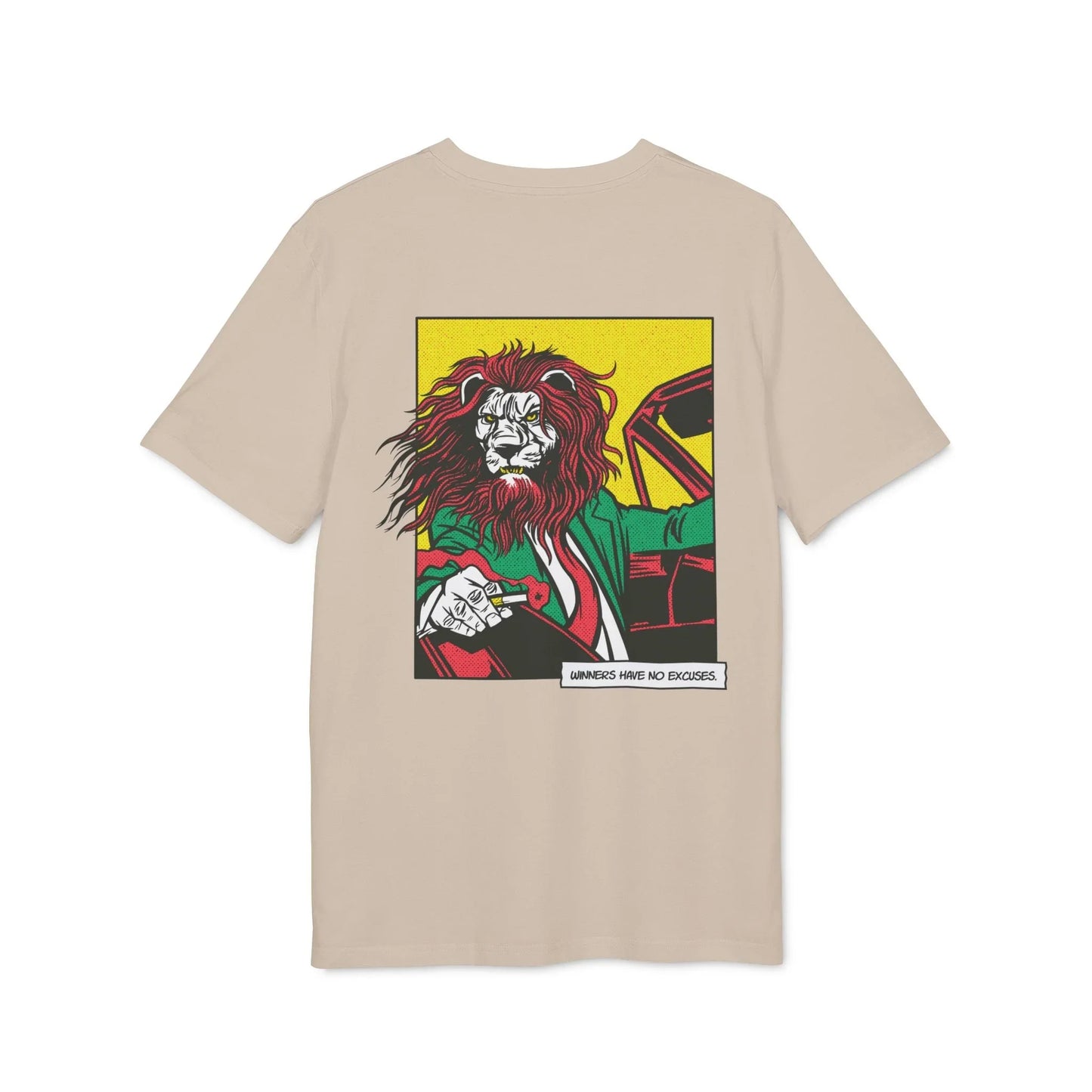 Boss Lion in Car - Comic Mafia - Premium Bio Unisex T-Shirt - Back Print - STREET STYLE