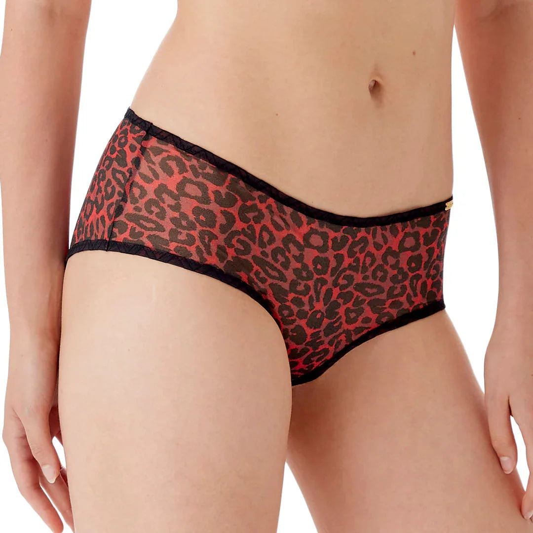 Gossard Glossies Red Leopard Print Sheer Boy Short Panty - STREET STYLE