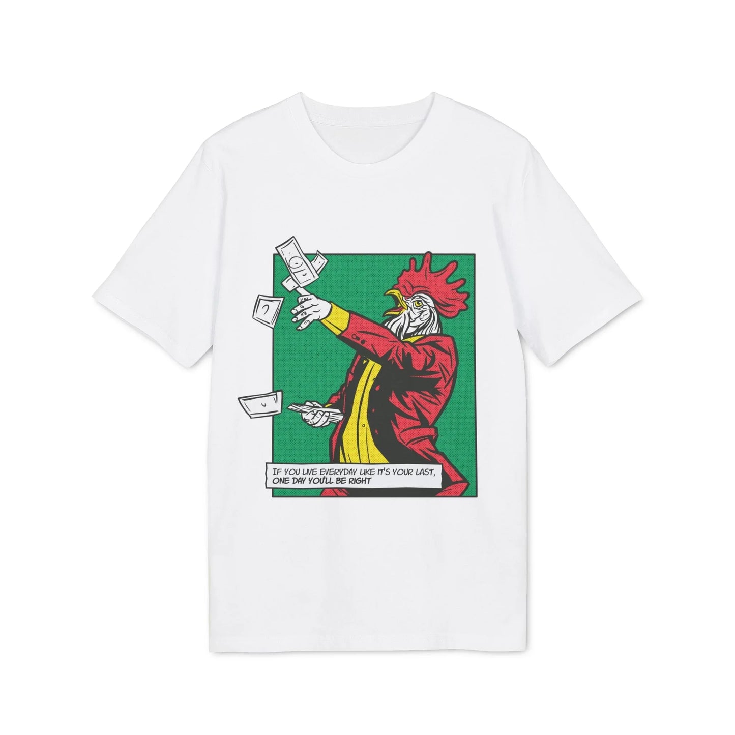 Rooster with Money - Comic Mafia - Premium Bio Unisex T-Shirt - Front Print - STREET STYLE