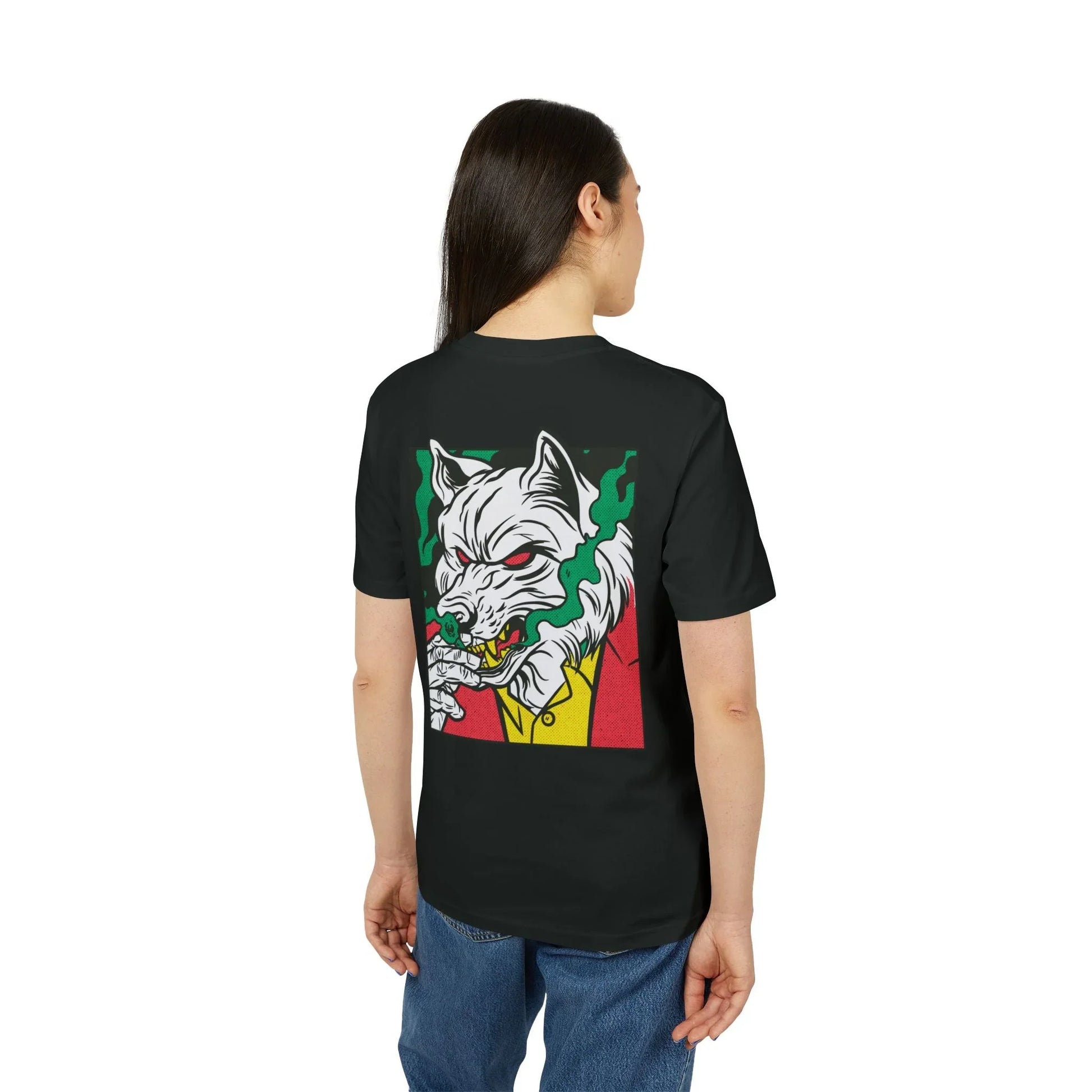 Smoking Wolf - Comic Mafia - Premium Bio Unisex T-Shirt - Back Print - STREET STYLE