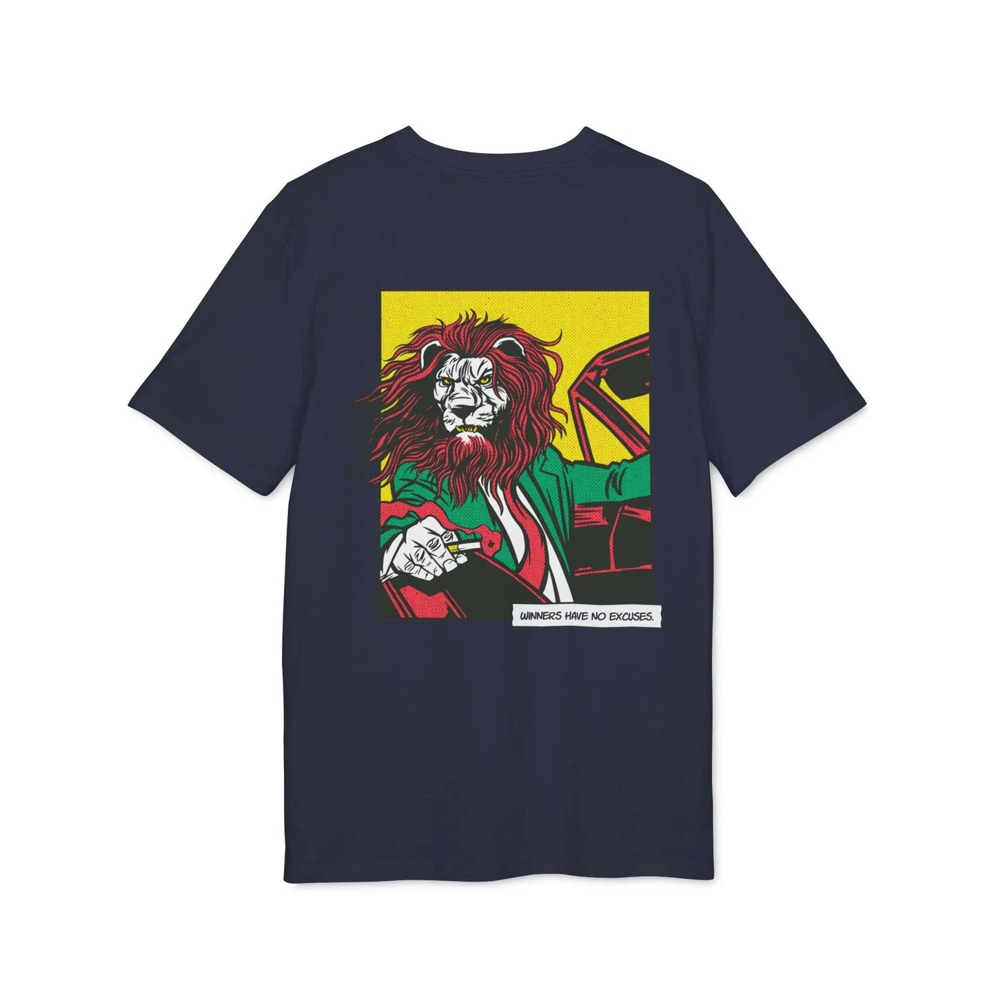 Boss Lion in Car - Comic Mafia - Premium Bio Unisex T-Shirt - Back Print - STREET STYLE