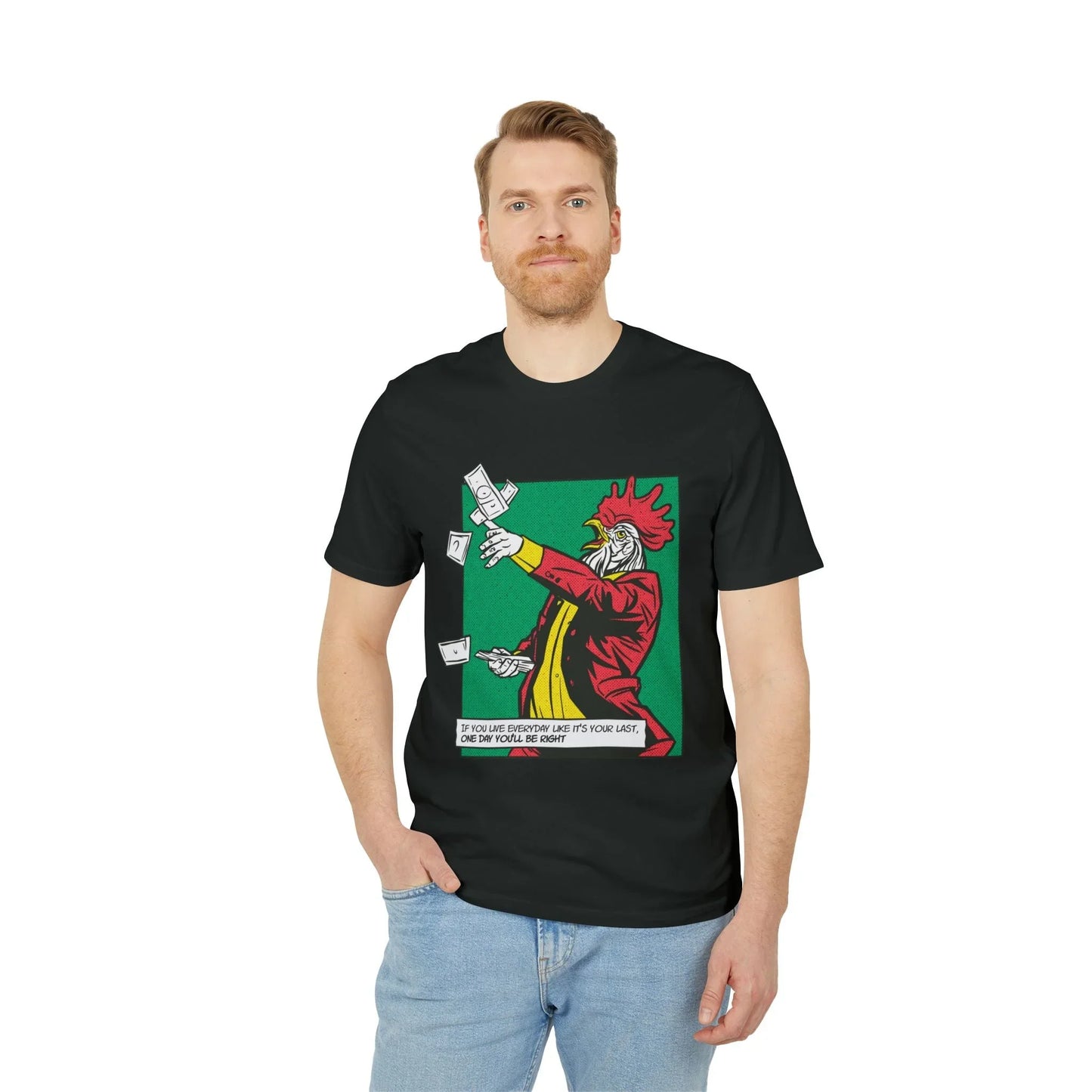 Rooster with Money - Comic Mafia - Premium Bio Unisex T-Shirt - Front Print - STREET STYLE