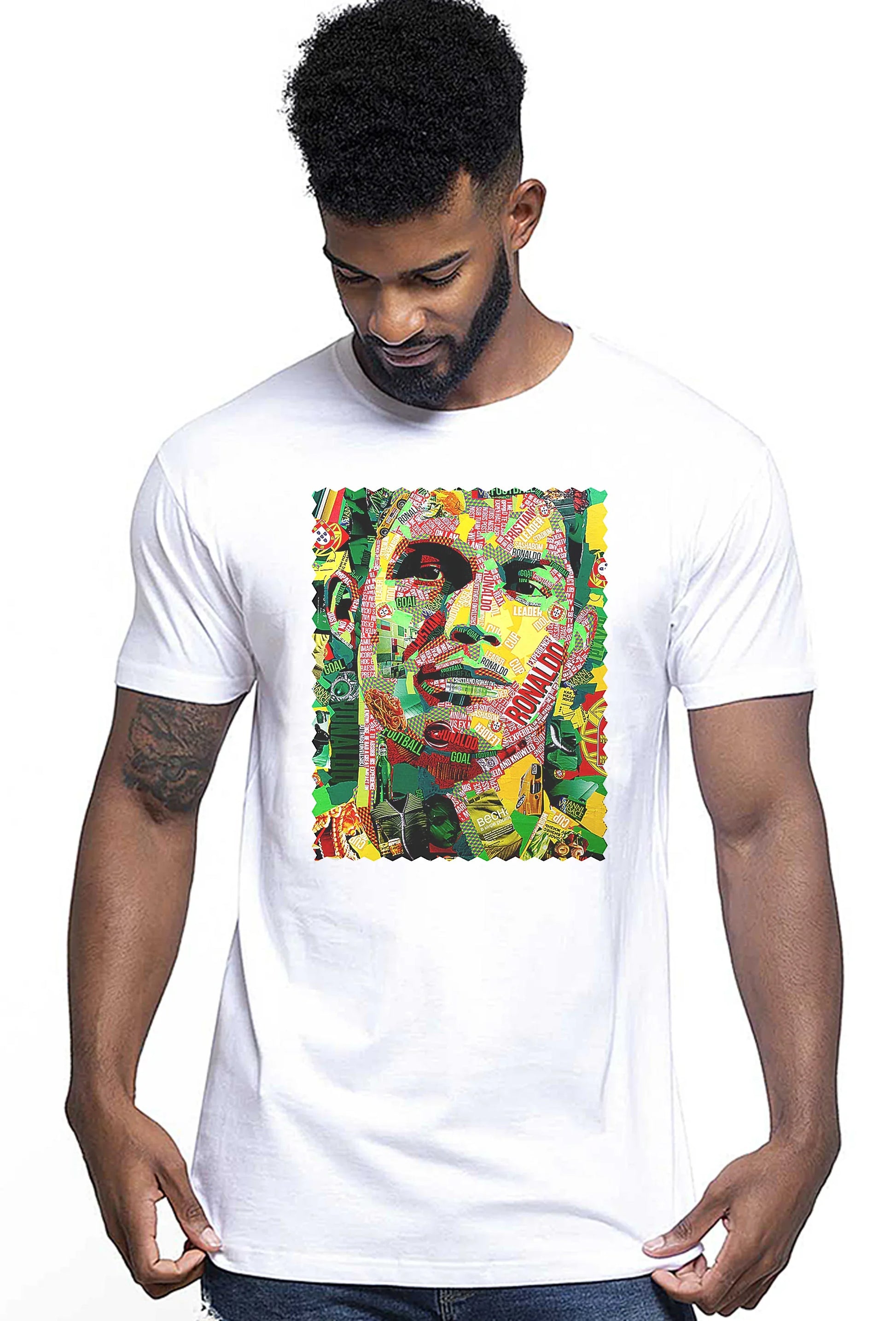 Portrait Ronaldo Color Artistico Stilizzato 18-30-19 T-shirt Urban Men Uomo 100% Cotone Pettinato JK - STREET STYLE