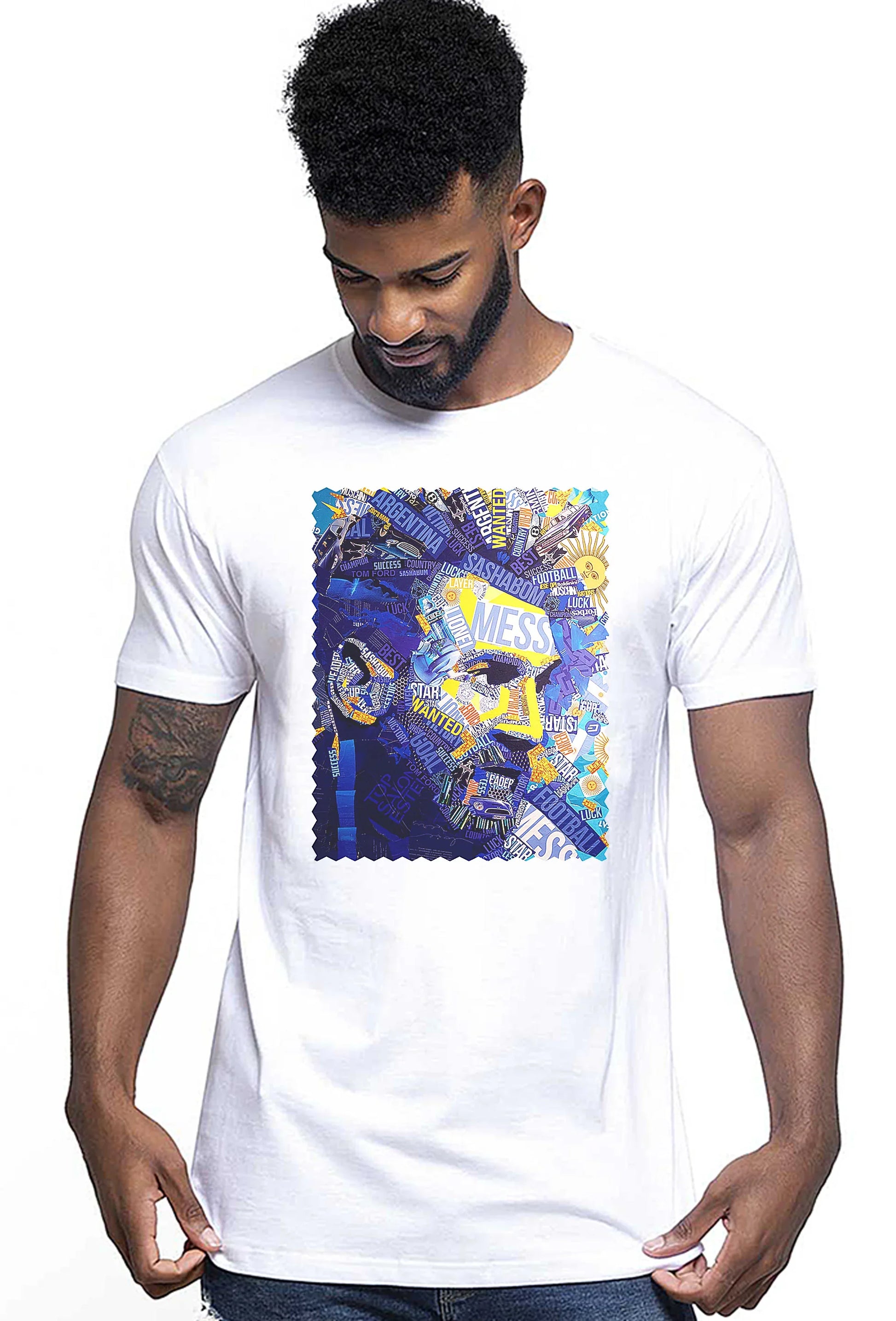 Portrait Messi Color Artistico Stilizzato 18-30-20 T-shirt Urban Men Uomo 100% Cotone Pettinato JK - STREET STYLE