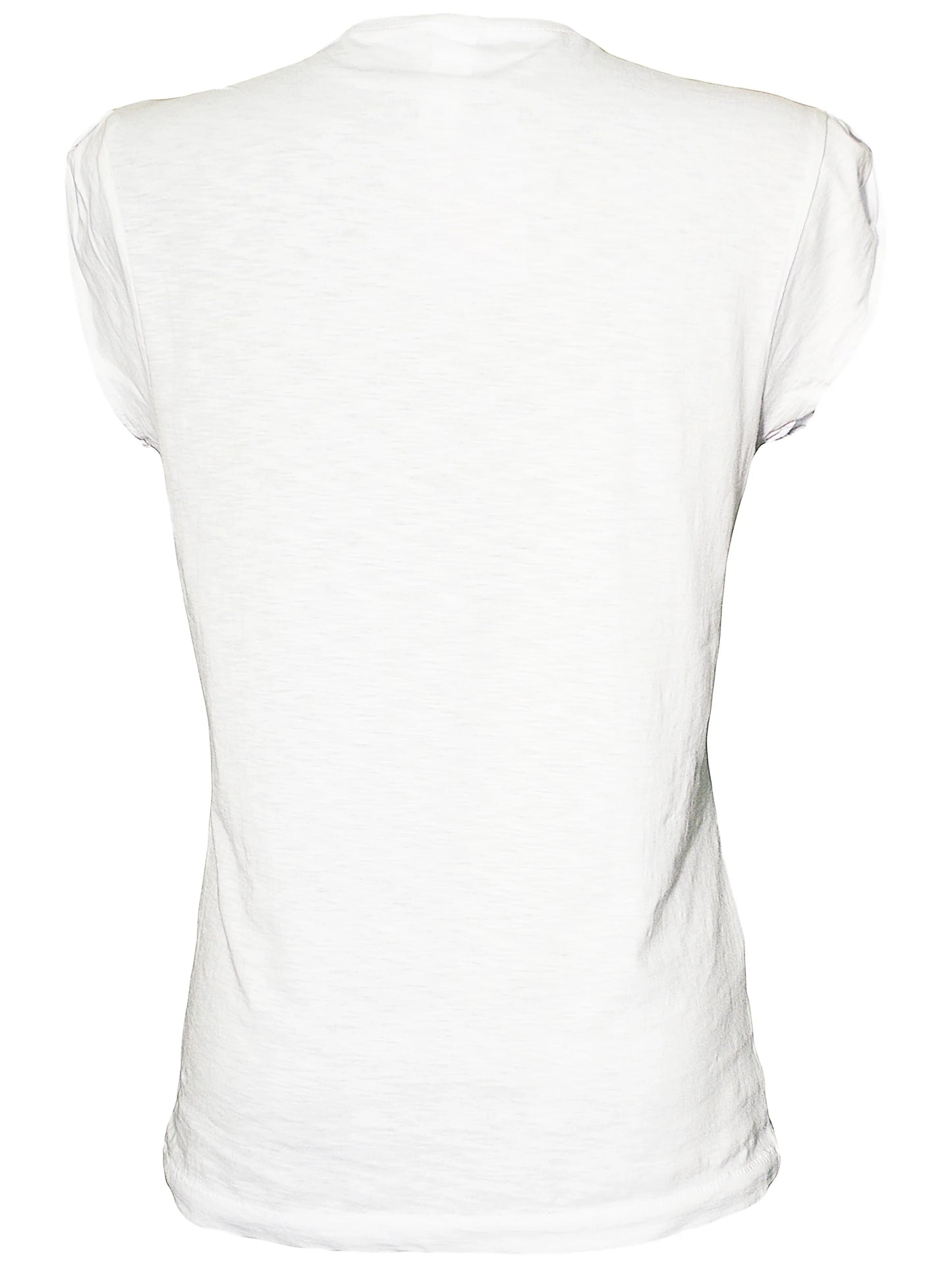 T-shirt bianca streetwear in cotone, maniche corte, stile urban minimalista, vista retro