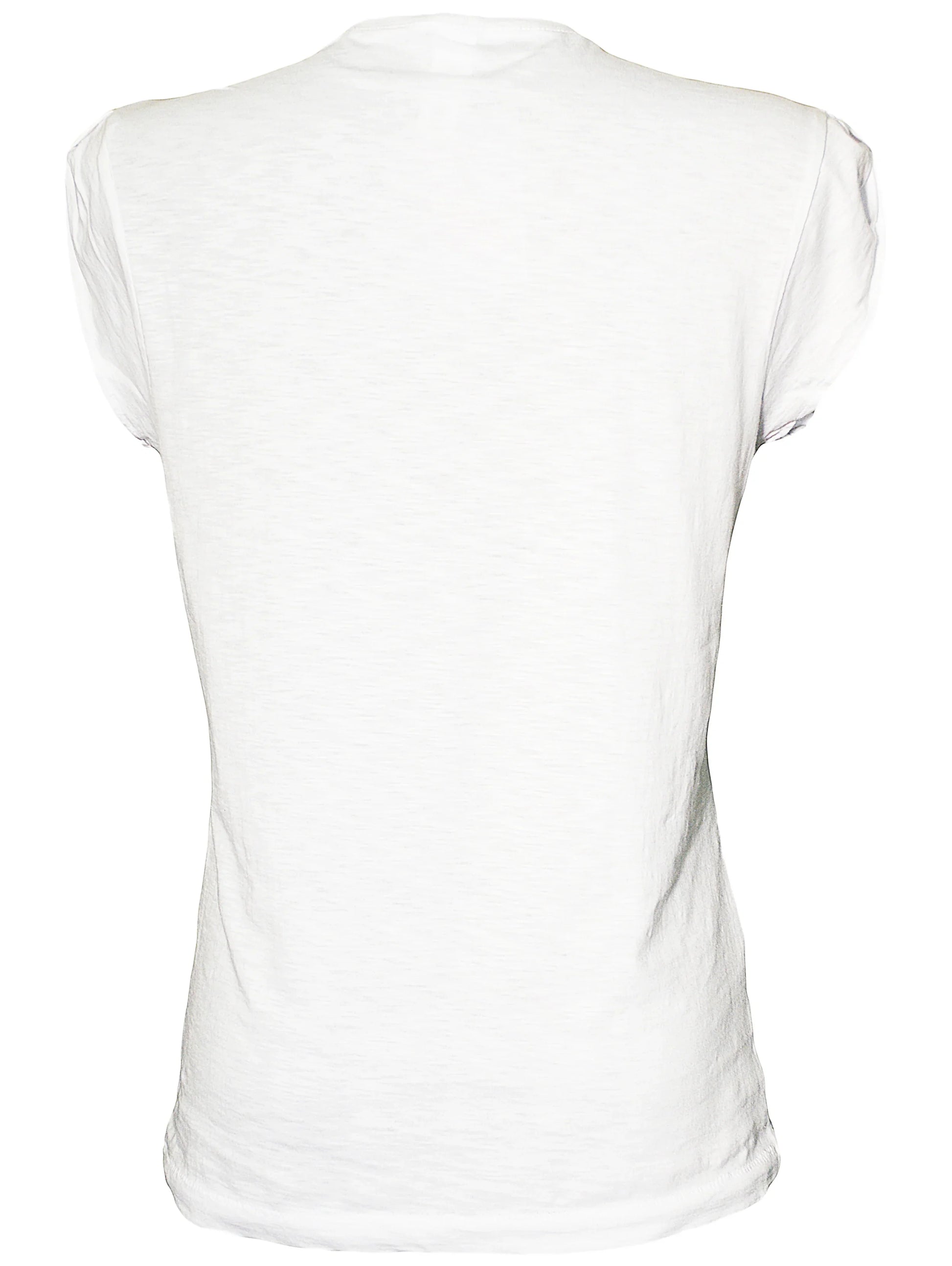 T-shirt bianca streetwear in cotone, maniche corte, stile urban minimalista, vista retro