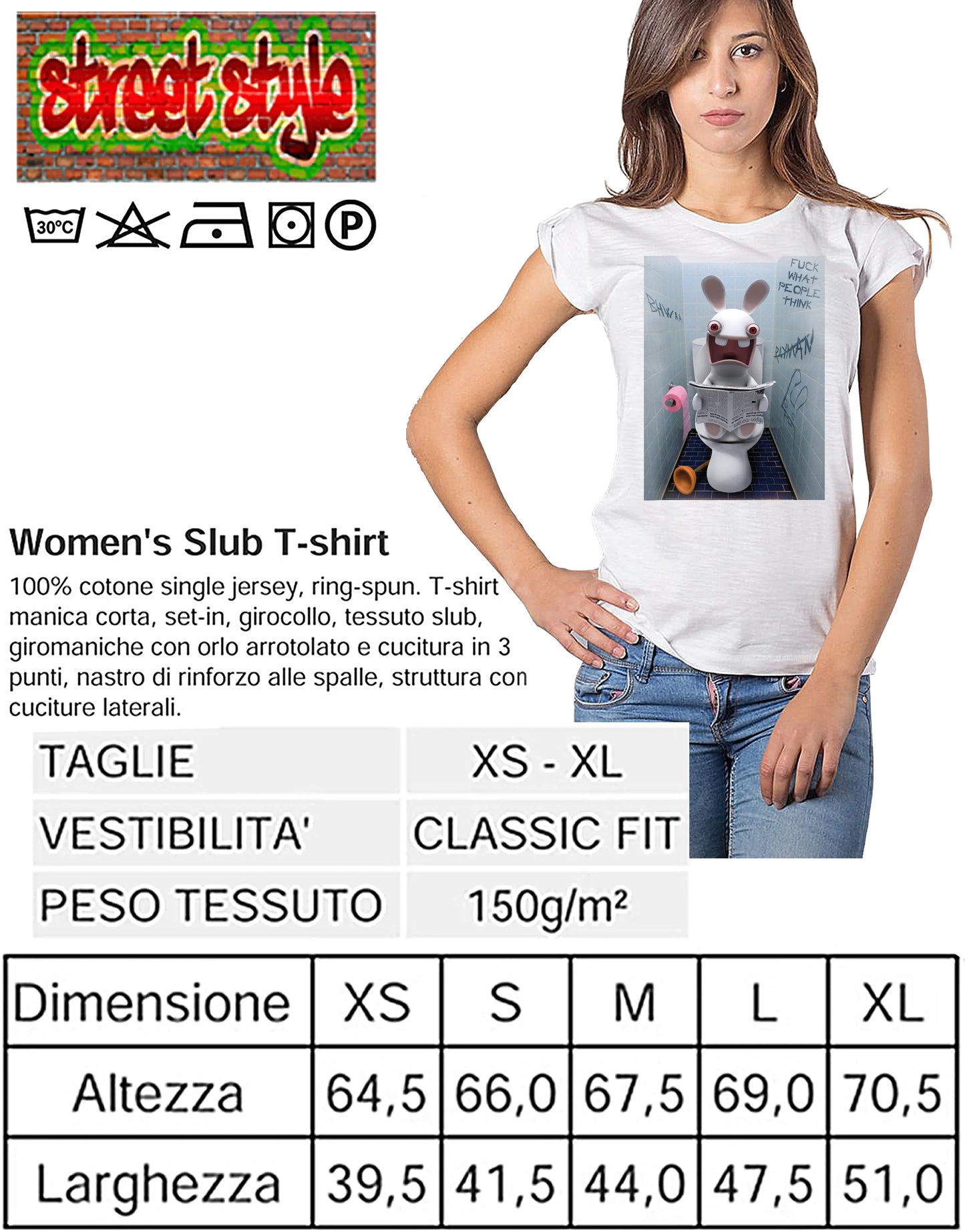 Rayman Raving Rabbids Scerzoso Cartoon 2044 Moda Urban Slub Lady Donna 100% Cotone Fiammato BS - STREET STYLE