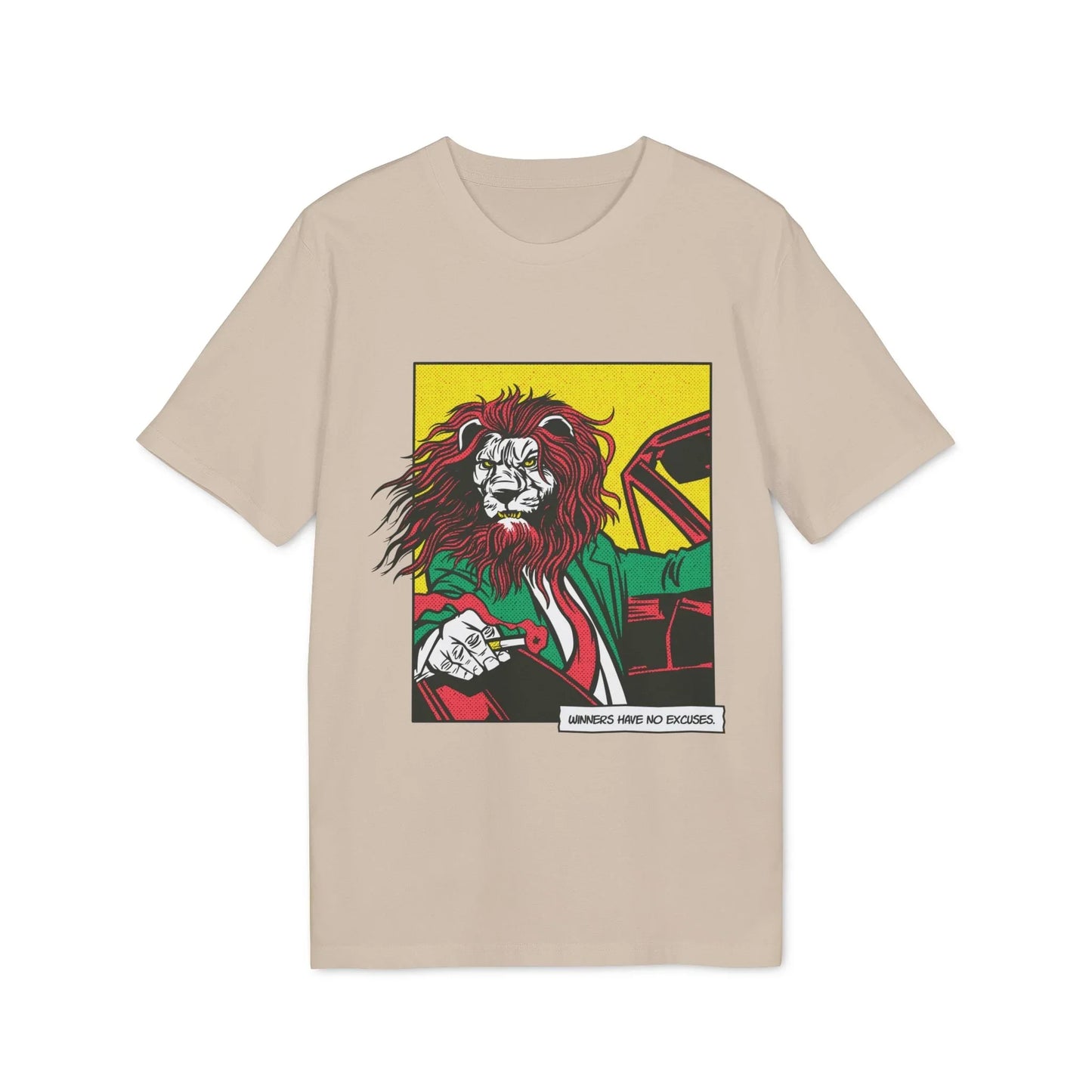 Boss Lion in Car - Comic Mafia - Premium Bio Unisex T-Shirt - Front Print - STREET STYLE