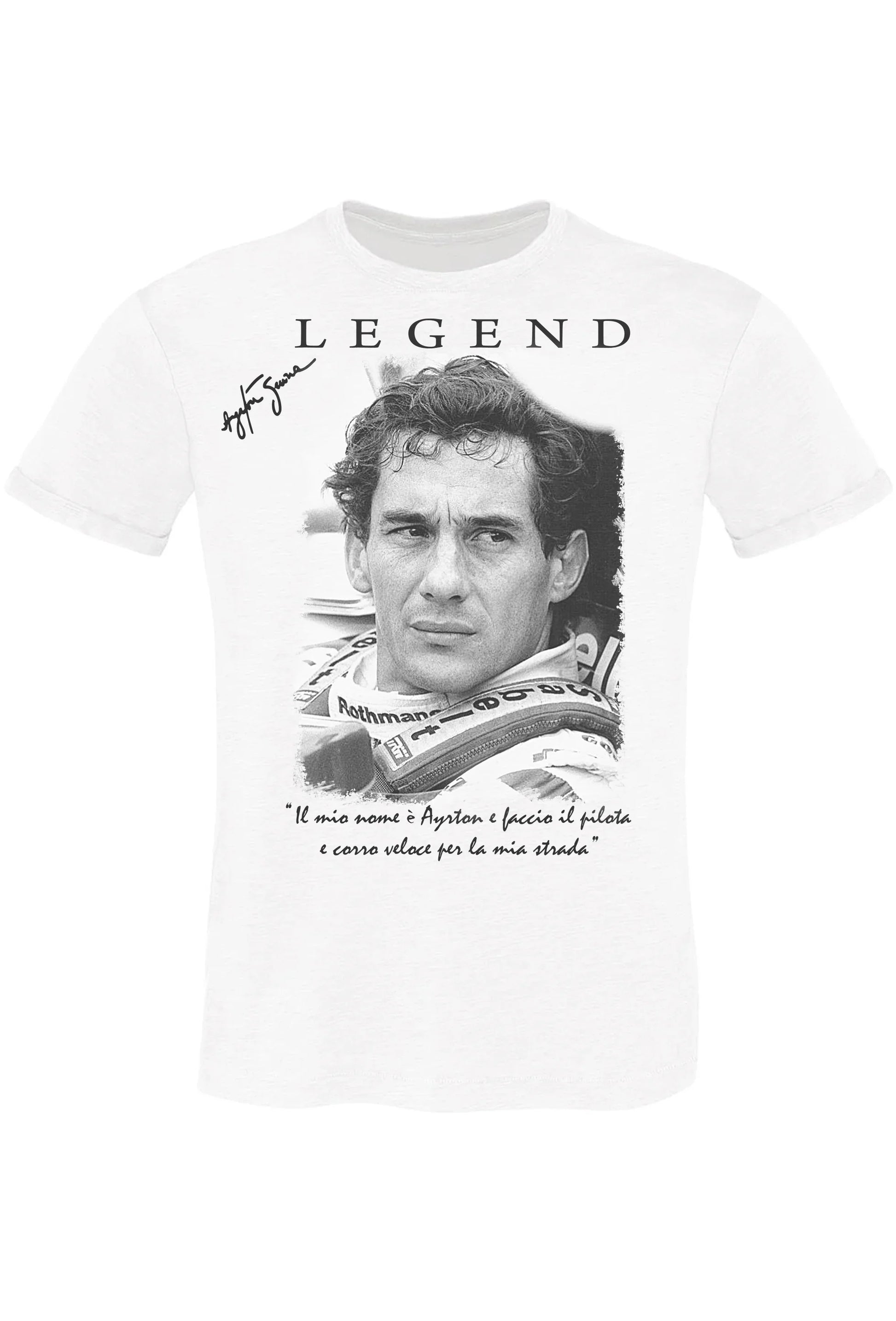 The Legend Ayrton Senna – T-shirt Uomo Cotone Fiammato - STREET STYLE