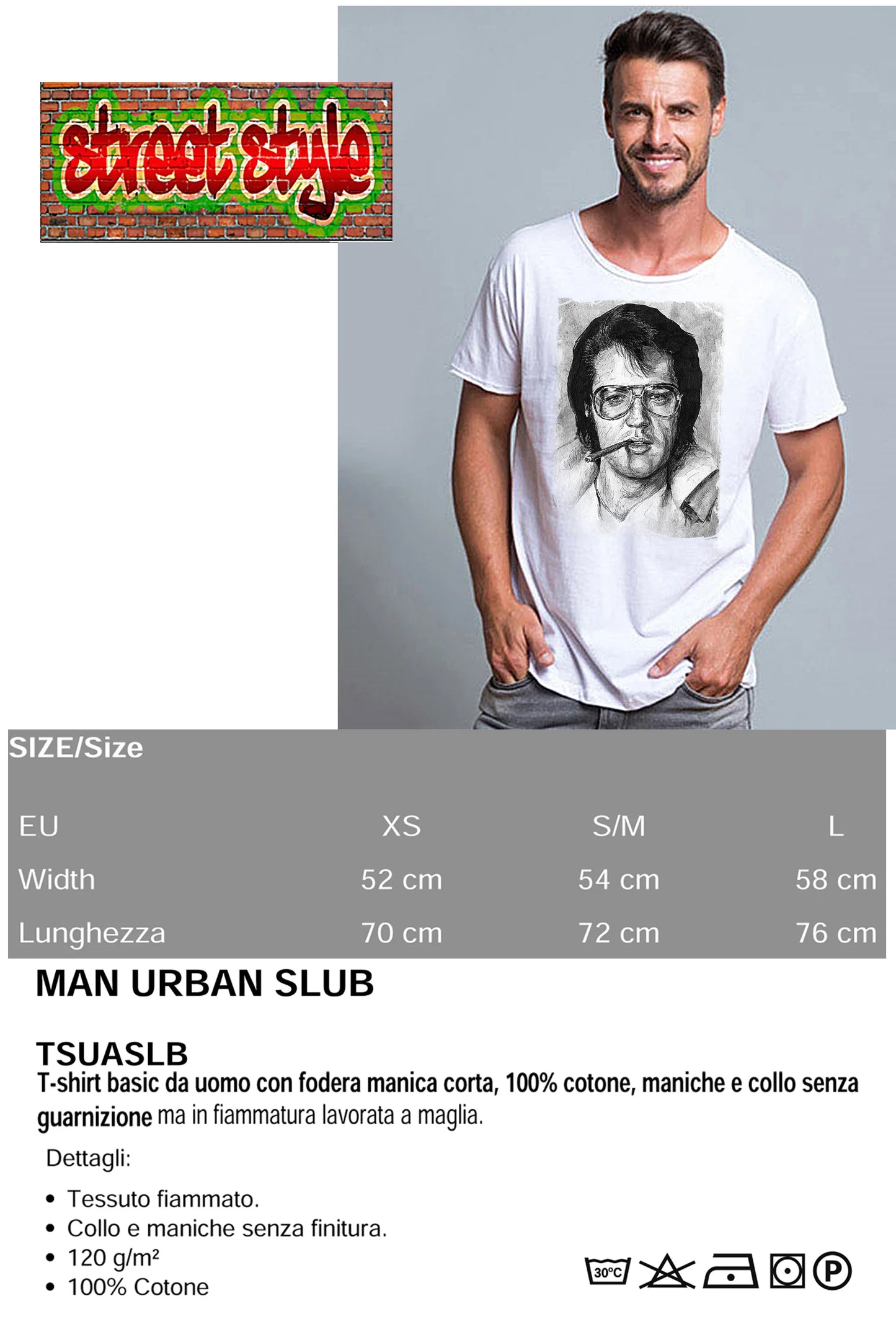 Elvis Scratc Cantante The Legend Stilizzato 18-100 T-shirt Urban Slub Men Uomo 100% Cotone Fiammato JK - STREET STYLE