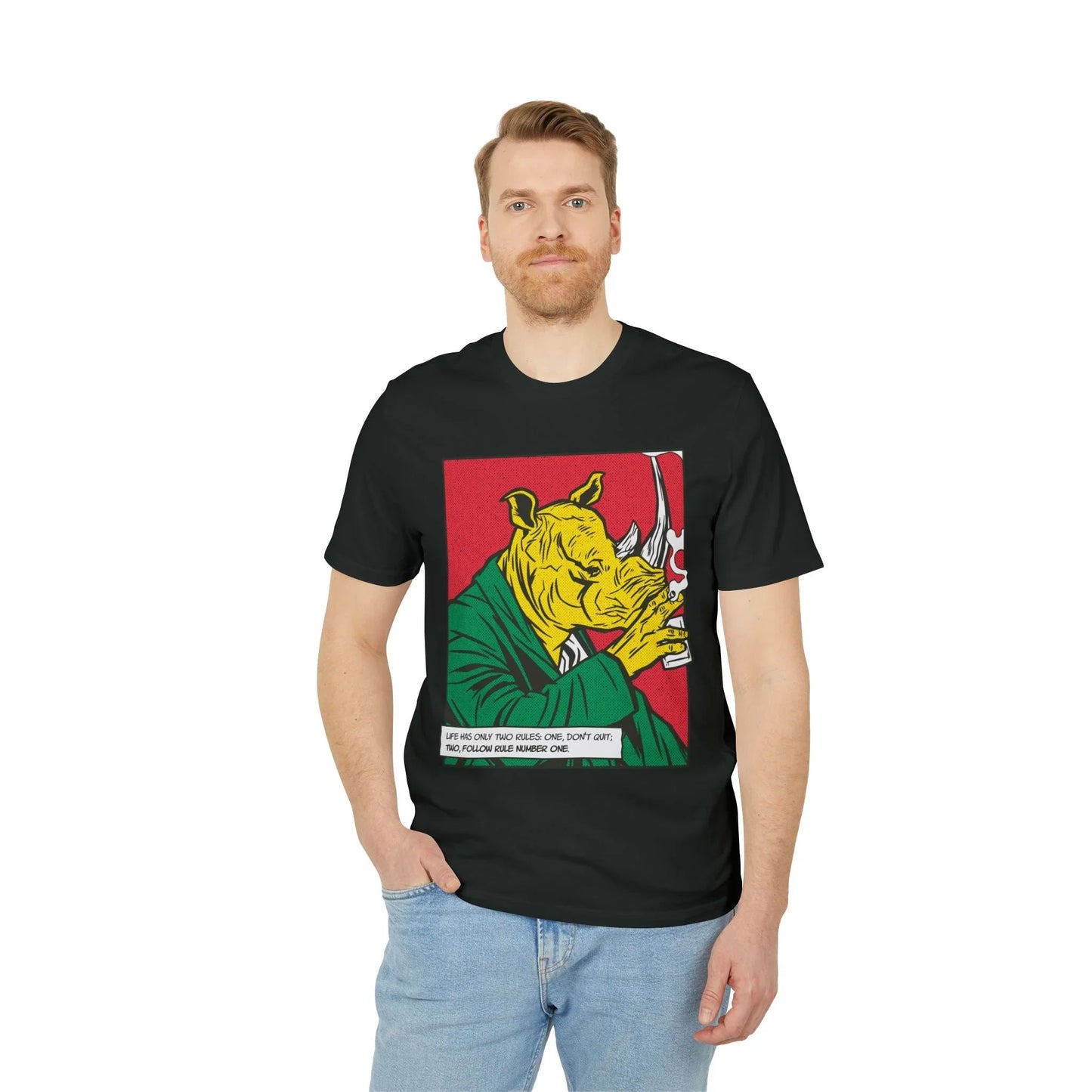 Rhinoceros drinking Whiskey - Comic Mafia - Premium Bio Unisex T-Shirt - Front Print - STREET STYLE