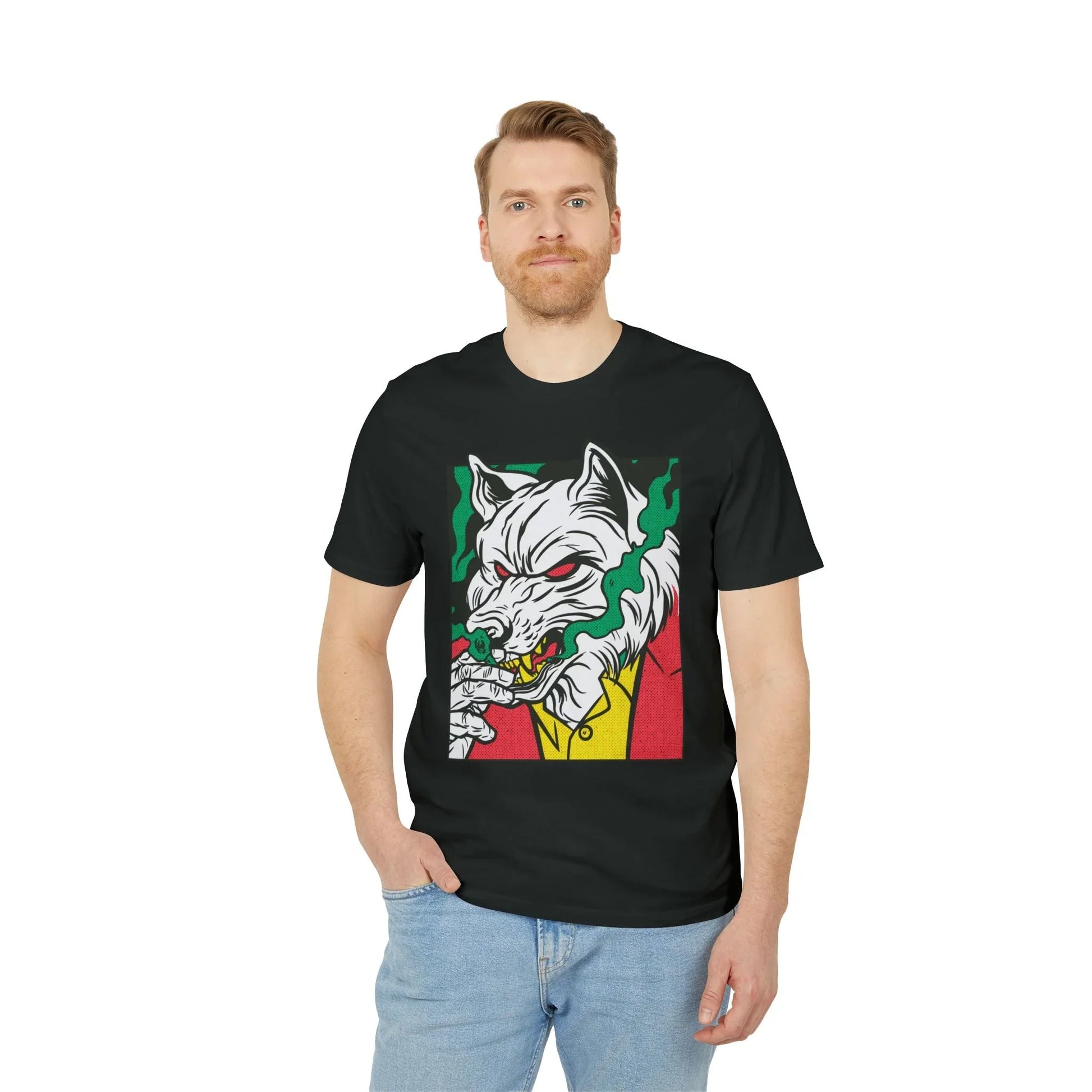 Smoking Wolf - Comic Mafia - Premium Bio Unisex T-Shirt - Front Print - STREET STYLE